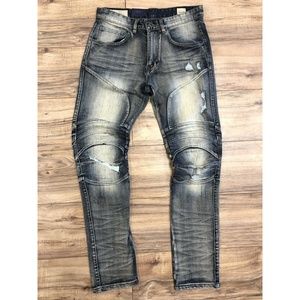 Smoke Rise Mens Ripped Knee Stretch Slim Fit Denim Jeans Black